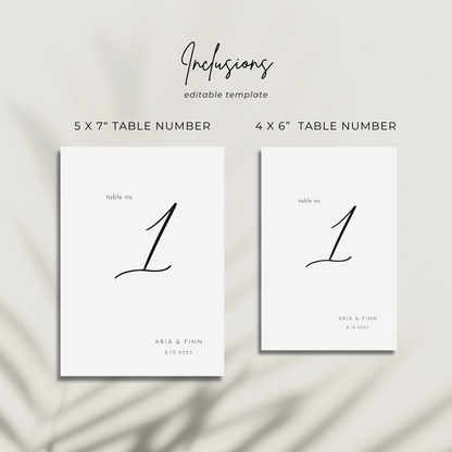 Table Number Editable Template